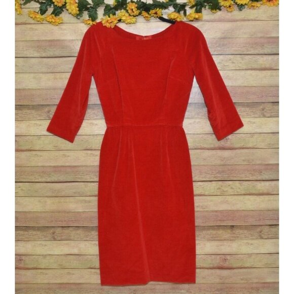 Ladies XS Handmade Red Velvet Midi Sheath Dress Christmas Red Party Winter - Picture 1 of 5